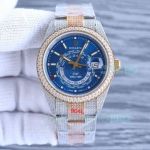 Replica Swiss 2824 Rolex Datejust 41mm Iced Out Watch Blue Dial 2-Tone Gold